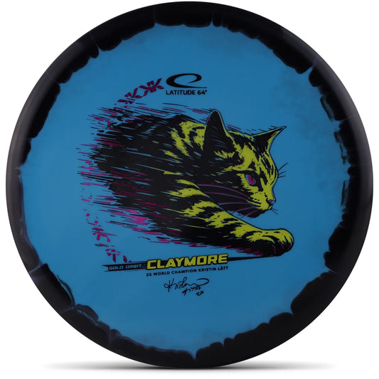 Latitude 64 Gold Orbit Claymore midrange disc featuring blue and black design from the Kristin Lätt Team Series.