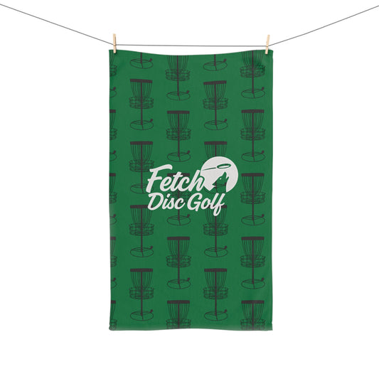 Disc Golf Hand Towel — 'Fetch Disc Golf' Logo & Basket Pattern, Sports Tee Towel for Players